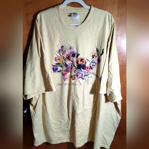 Lemon Yellow T Shirt With Pansies